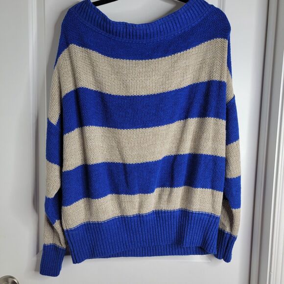 Free People Women's Size Sm Cassidy Striped Sweater Off Shoulder Drawstring Neck - Picture 4 of 5